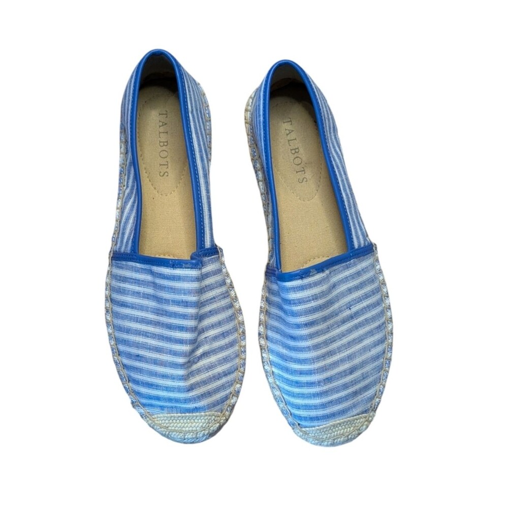 Talbots Izzy Blue & White Striped Canvas Espadrilles size 7M Nautical resortwear